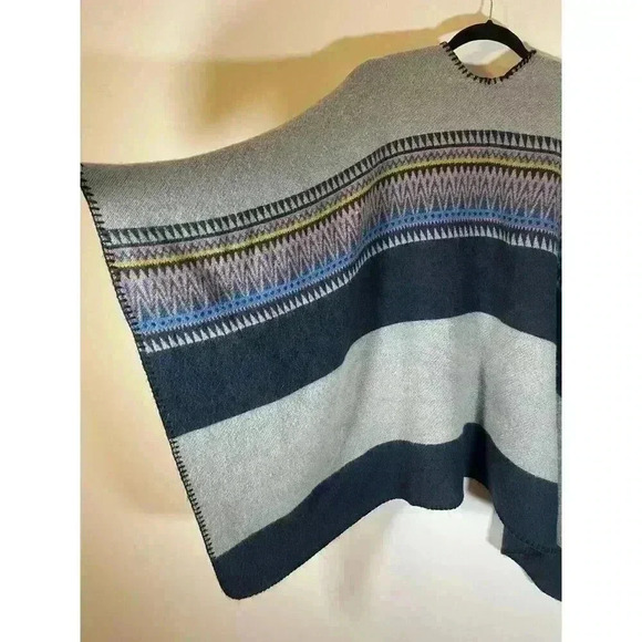 Modena Cape Faux Cashmere Striped Shawl Warm Scarf Wrap Oversize Green & Gray - Picture 6 of 6